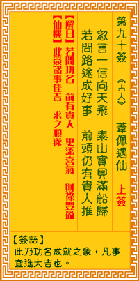 观音灵签 第90签:苇佩遇仙