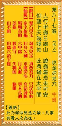 观音灵签 第87签:咬金探地穴