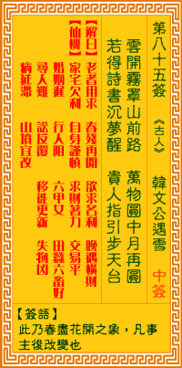 观音灵签 第85签:韩文公遇雪