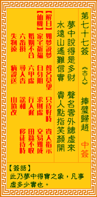 观音灵签 第77签:捧璧归赵