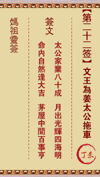 妈祖灵签 第22签:丁未 文王为姜太公拖车