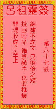 吕祖灵签 第87签:古人孔子在陈