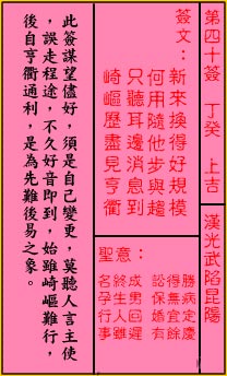 关帝灵签 第40签:上吉 汉光武陷昆阳