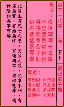 关帝灵签 第38签:下下 关盼盼独居燕子楼