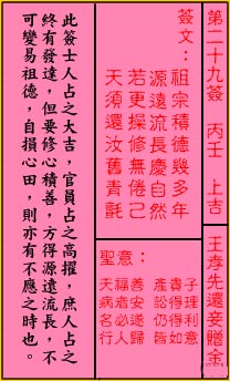 关帝灵签 第29签:上吉 王孝先还妄赠金
