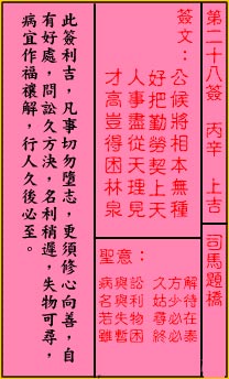 关帝灵签 第28签:上吉 司马题桥