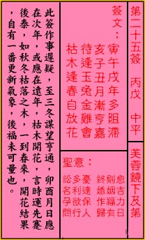 关帝灵签 第25签:中平 芙蓉镜下及第
