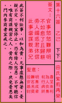 关帝灵签 第16签:下下 田氏紫荆再荣
