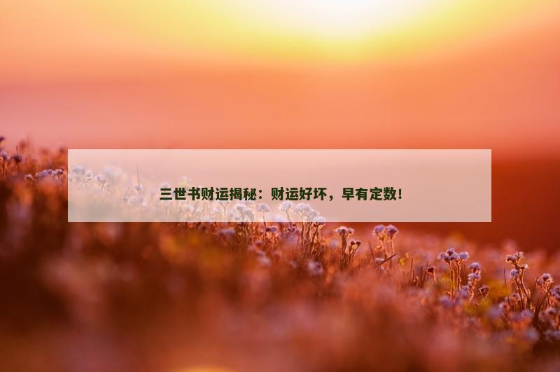 三世书财运揭秘：财运好坏，早有定数！